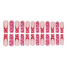 24 pezzi Unghie finte a forma di cuore, copertura completa, french manicure, unghie acriliche, unghie adesive a forma di bara, perfette per San