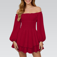 Women's Off-Shoulder Chiffon Dress Red S