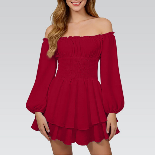 Women's Off-Shoulder Chiffon Dress Red S