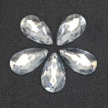 50 cuentas acrílicas transparentes planas grandes con forma de lágrima para coser, 28 x 17 mm