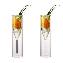 Transparent Glass Double Layer Champagne Glass, 2 Pcs High Footed Champagne Flute, Elegant 3.72 oz Capacity for Friend Gatherings