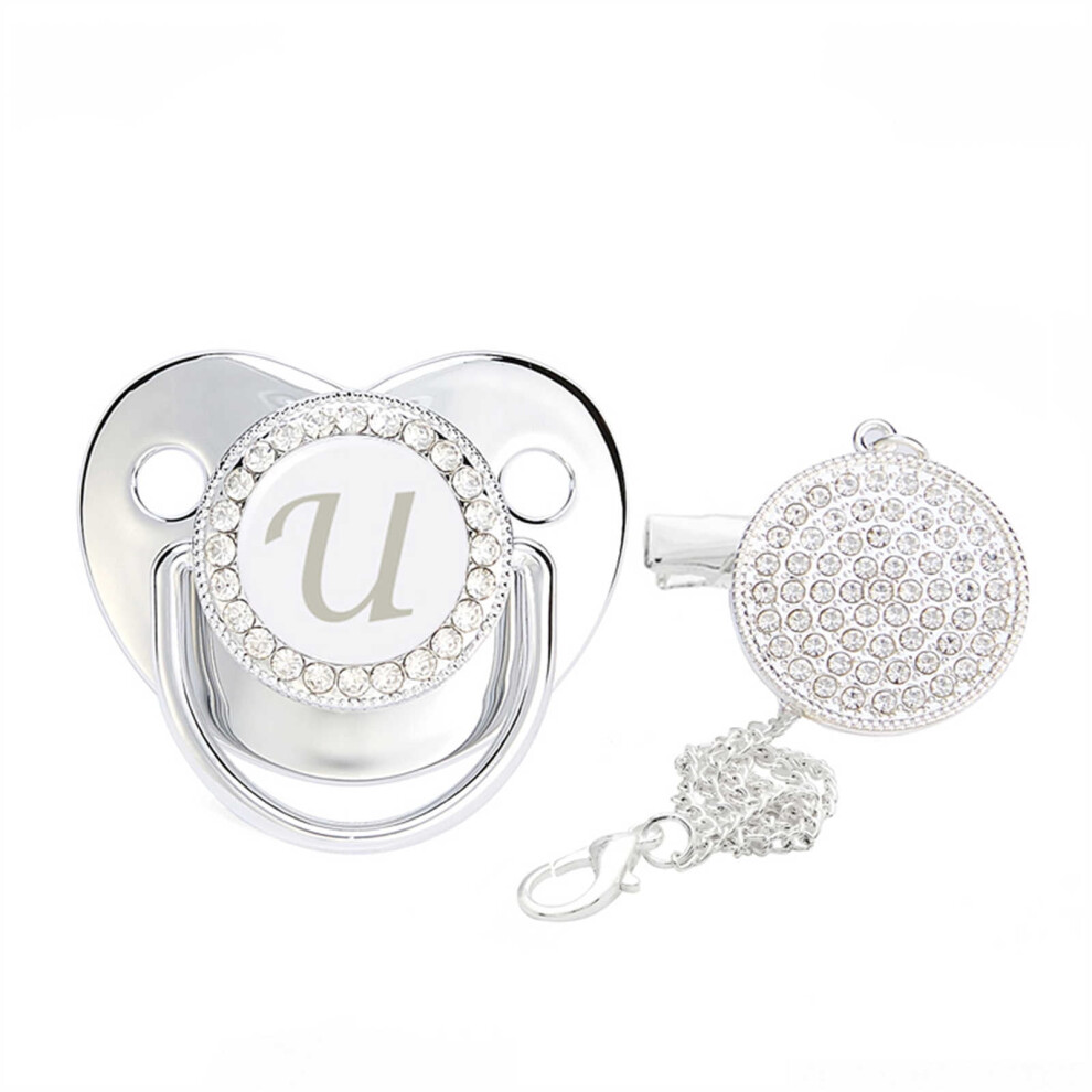 Nrmvnmi Baby Pacifier And Clips With Rhinestones Bling 26 Letters Initials Personalized Baby Infant Newborn Pacifier Silver