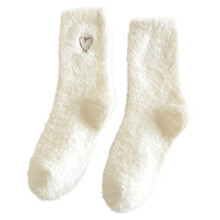 Valentine's Day Cute White Puffy Fleece Socks 1 Pair
