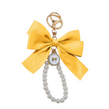 Coquette Bow Keychain with Simulated Pearl Ribbon Charm