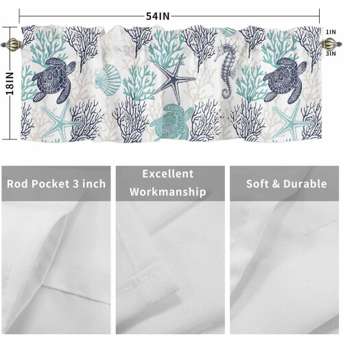 Nautical Kitchen Curtain Valance Sea Turtle Coral Design 2