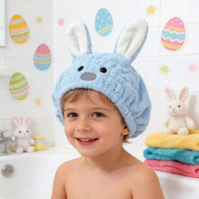 Easter Bunny Kids Bath Hat – Soft Coral Fleece, Quick-Dry, Absorbent, Rabbit Ears Design for Shower & Bath Time