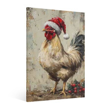 Vintage-Weihnachtshühner-Wandbild – Gerahmter Leinwanddruck für Wohnzimmer, Küche, Schlafzimmer, Badezimmer – Retro-Weihnachtsdeko, passend zu