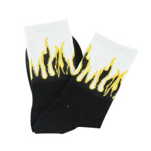 Women Men Flame Print Soft Warm Cotton Elastic Breathable Middle Tube Socks,Black