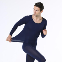 Men's Polyester Fiber Thermal Innerwear Set for Autumn and Winter with Seamless Seams and Round Neck Design