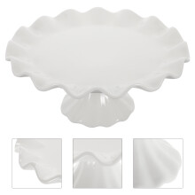 White Ceramic Cake Stand, Round, Wavy Edges, 19x19x8.5cm, Perfect For Cakes, Desserts, And Parties