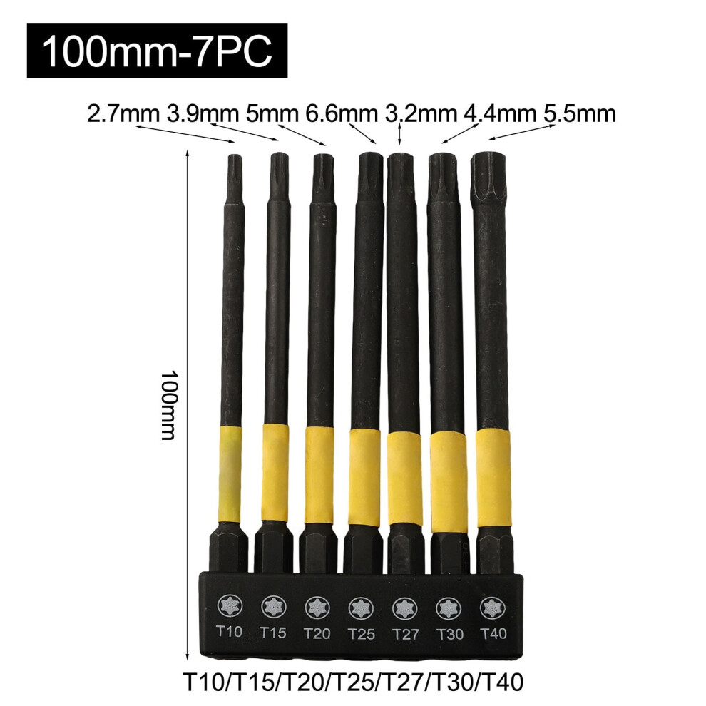 7Pcs Magnetic Screwdriver Bit Set Torx Star 1/4 In Hex Shank Electric Screwdriver Bits Cross Head -Impact Screw Driver Bit, 100Mm 9377112586915