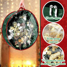 Sruoe Christmas Wreath Storage Bag with Clear Window, Dual Zippered Box for Artificial Wreaths & Ornaments – Compatible with Standard Sizes