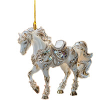 White Horse Ornament – Trail of Painted Ponies Christmas Tree Decor, Crystal Finish, Compatible with Xmas Tree & Rearview Display