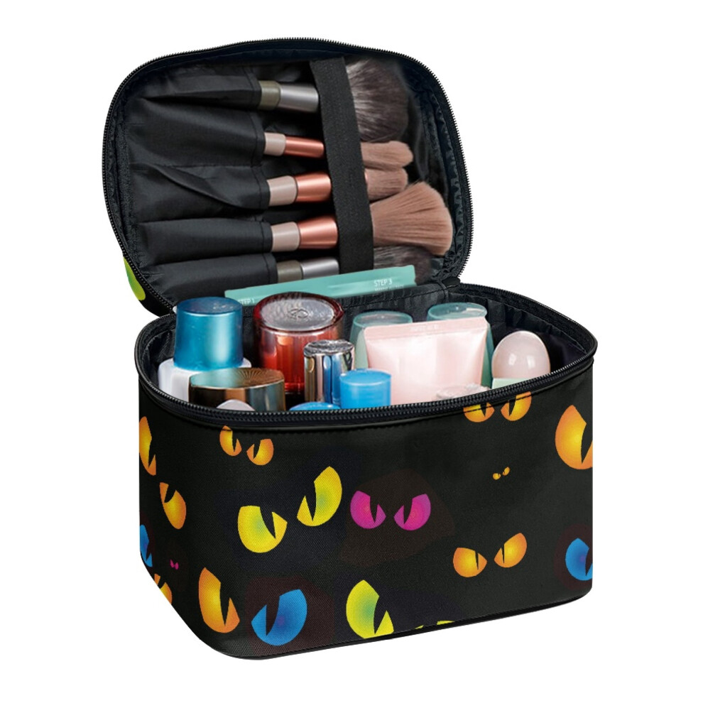Halloween Eye Patterns Multifunctional Large Capacity Makeup Bag with Brush Slots Double Zipper Double Zip Polyester
