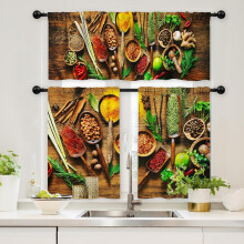3-Piece Kitchen Curtains & Valances, 36" Colorful Spice-Themed Short Tier Curtains, Vintage Farmhouse Decor