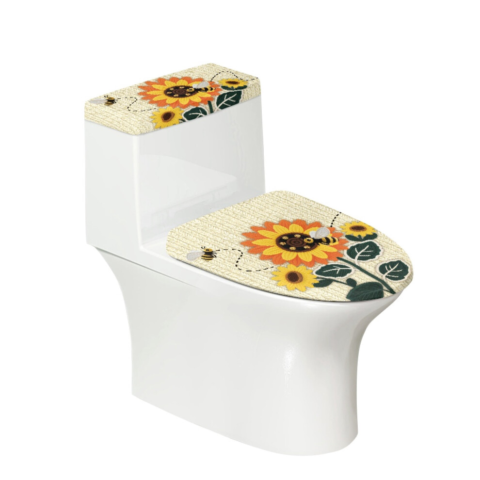 Toilet Lid Cover Set Sunflower Bee Design Elastic Fit 974856119981