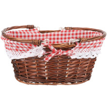 1Pcs Portable Storage Picnic Basket for Picnic and Camping in Wicker and Brown Red Checkered