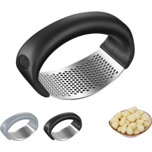 Stainless Steel 2-in-1 Garlic Press Rocker Smasher, Easy-Clean, Compatible with All Kitchens