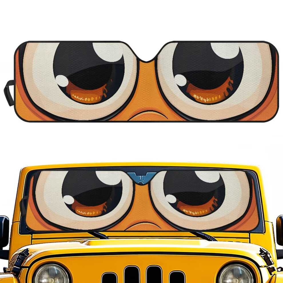 Foldable Windshield Sun Shade Compatible With Jeep Wrangler Jk/Jl, Uv-Reflective, Big Eyes Print Orange 9027700590441