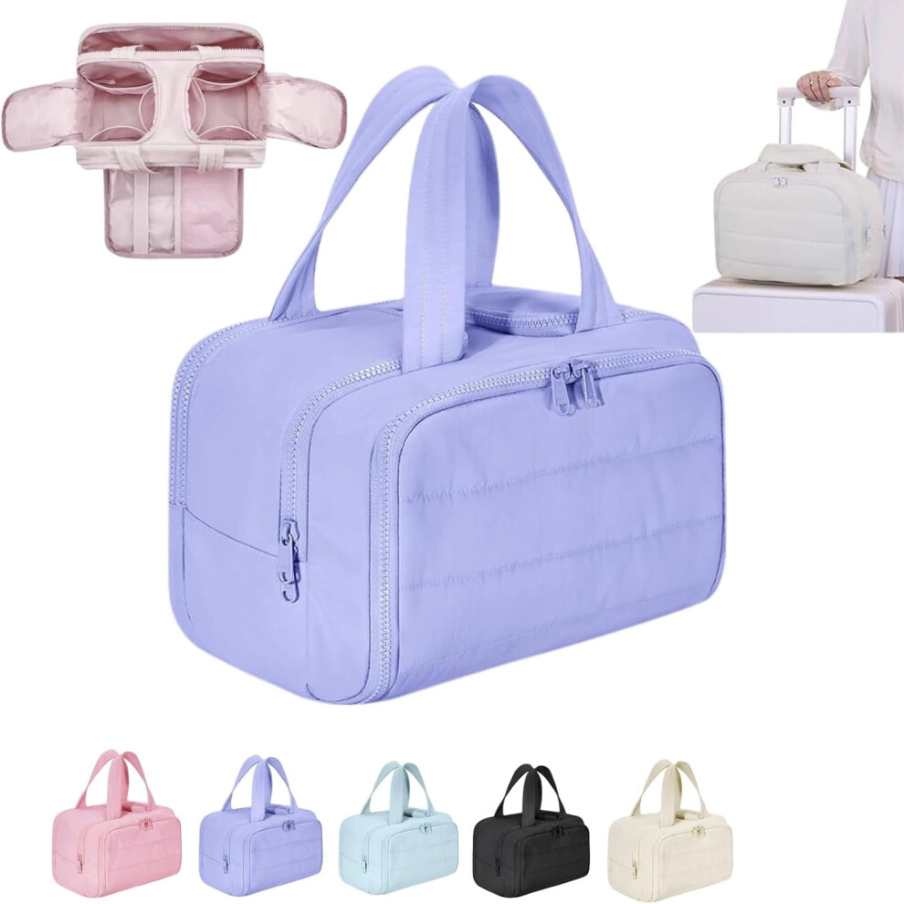 Elouva Toiletry Bag â Large, Wide-Open, 4-in-1 Waterproof Cosmetic Organizer with Handle, Lightweight Travel Bag for Women