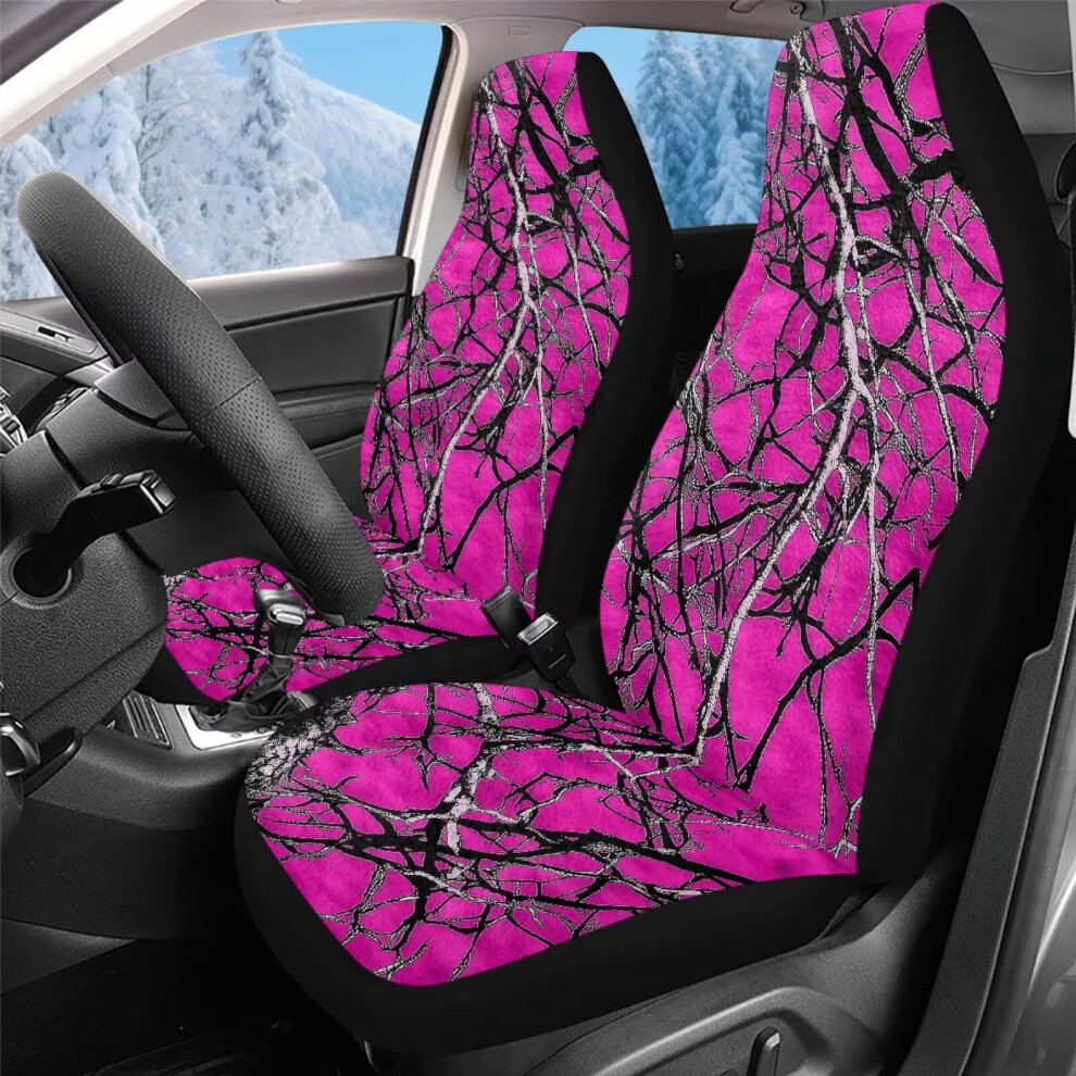 Car Seat Cover Front For Cars, Soft Plush Auto Seat Protectors, Interior Accessories For Auto Trucks Van Suv, 2 Packs, Camo Hunting Forest Pink 9422877497874