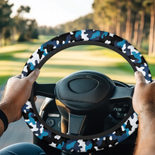 Golf Cart Steering Wheel Cover Camo Black Blue Universal Fit