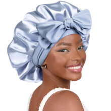 Silk Bonnet for Sleeping Women Satin Bonnet Double Layer Satin Lined Hair Bonnet with Tie Band Curly Hair Brown