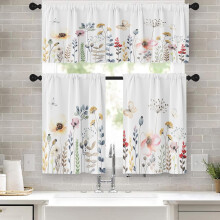 Watercolor Floral Kitchen Curtains Set 36 inch Valance and