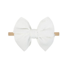 4" Wide Bow Headband for Girls – Elastic Nylon Hair Band, Stretchy Fashion Accessory for Wedding, Party, School, Daily Use – White, 1PC