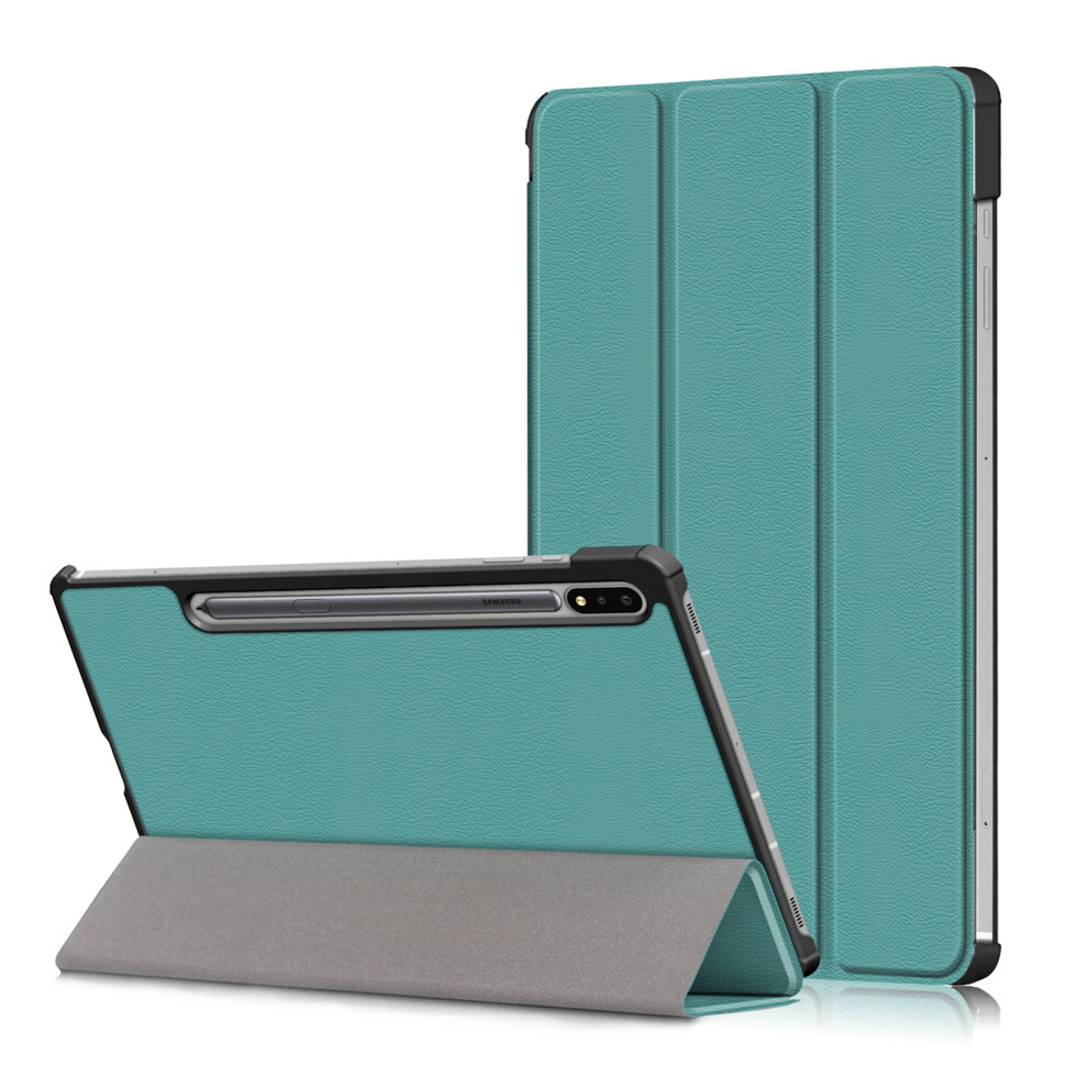 Slim Pu Leather Trifold Stand Case For Samsung Galaxy Tab S7 Fe Sm-T730/T736b (12.4", 2021) Â Shockproof Folio Cover, Dark Green 9193271887850