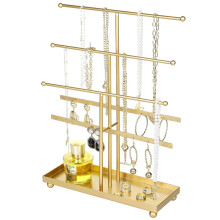 5-Tier Gold Tabletop Metal Jewelry Necklace, Bracelet, Earring, Organizer with Ring Tray