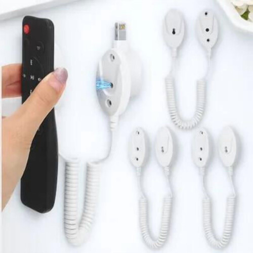 White Remote Control Security Cable Retractable Holder for TV and Devices