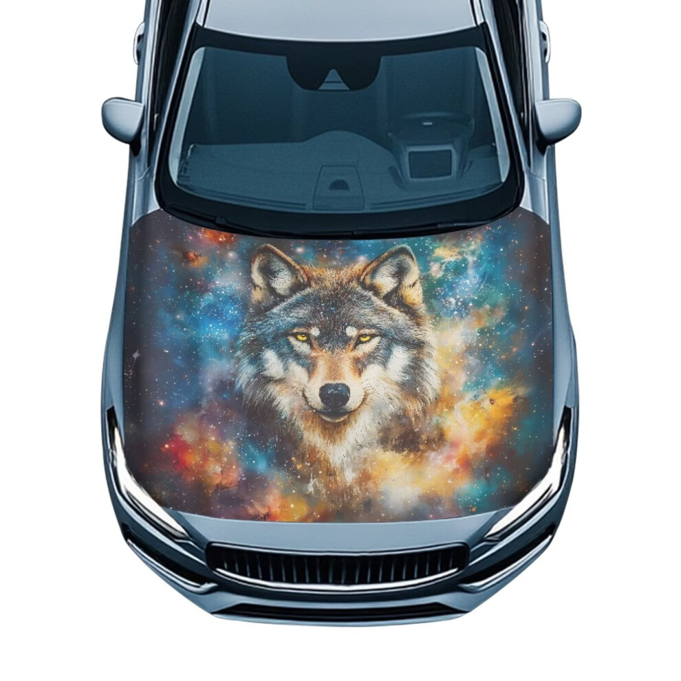 Car Hood Cover Elastic Fabric Galaxy Wolf Hood Wrap Blanket Protection Suitable For Most Automotive Sedans Trucks Pickup Sports Cars 9422877976676