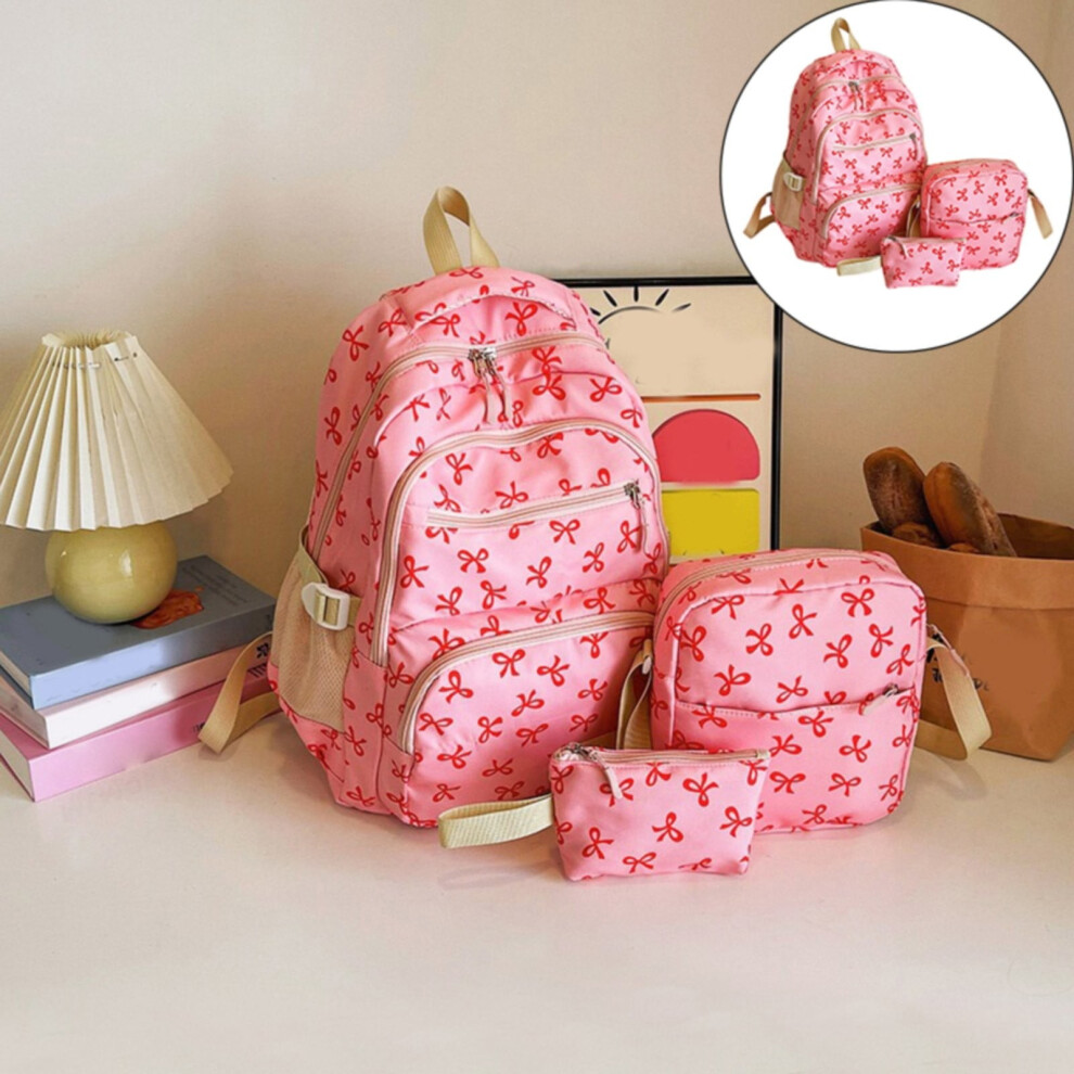 Kawaii Bow Backpack Set With Lunch Box, Casual Aesthetic Daypack & Laptop Bag, Nylon Rucksack With Cute Accessories, Compatible With School/Work 9558633093322