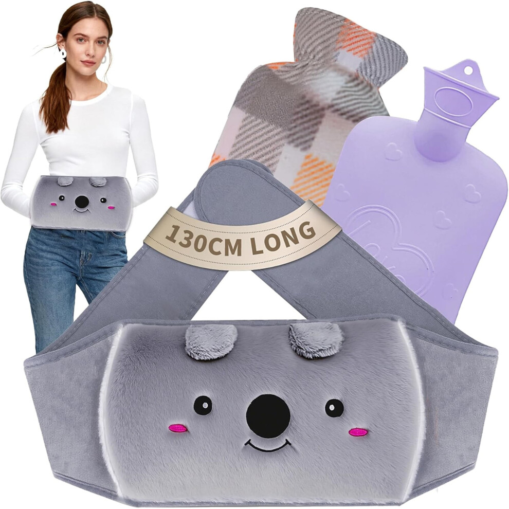 1L Hot Water Bottle with Cover, 130cm Soft Waist Cover for Neck/Shoulder/Back/Legs/Period Pain Relief, Compatible with Standard Fillers