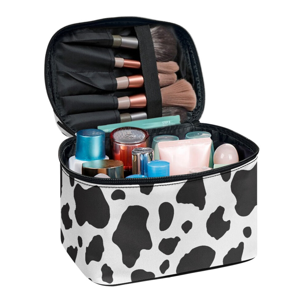 Portable Makeup Bag Polyester Top-Handle Cosmetic Bag Camping Cow Print Pattern Mom
