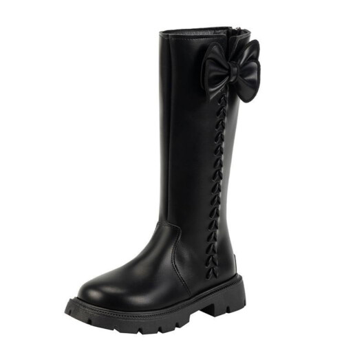 Kinderstiefel, lässig und modisch, einfarbig mit weichem Lederfutter, langer Schaft 1