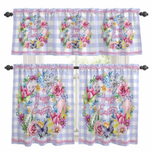 Easter Kitchen Curtains and Valances Set Pink Purple Plaid