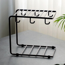 Double Cup Draining Rack for Sink – Wall/Countertop Mug & Glass Organizer, Space-Saving Kitchen Shelf (Black)