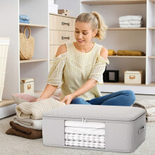 Foldable Large Blanket Storage Containers for Clothes & Blankets, Under-Bed Closet Organizer Bins with Lids & Handles