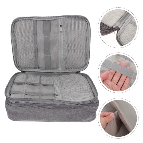 2Pcs Grey Polyester Electronic Organizer Bag for Travel Cable Storage 2
