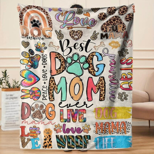 Κουβέρτα Dog Mom Ever Soft Fleece - Πολύχρωμο τύπωμα με πατούσα και τυπογραφία, άνετο 2
