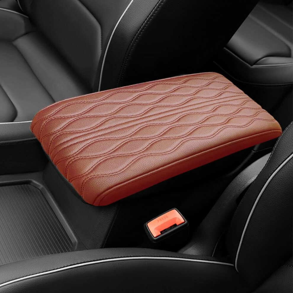 Upgraded Memory Cotton Car Armrest Box Pad, Leather Console Cover For Suv/Truck Â Coffee Wave Pattern 9422877979929