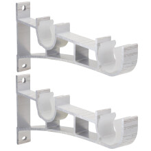 2Pcs Curtain Rod Bracket Double Curtain Bracket Heavy Duty Curtain Rod Curtain Fittings Aluminum Alloy Double Curtain Hooks ( White )