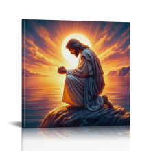 Jesus Wall Art Canvas Print – Christian Decor for Church, Prayer Room, Living Room; Wooden Framed Religious Gift, Compatible with Home Decor