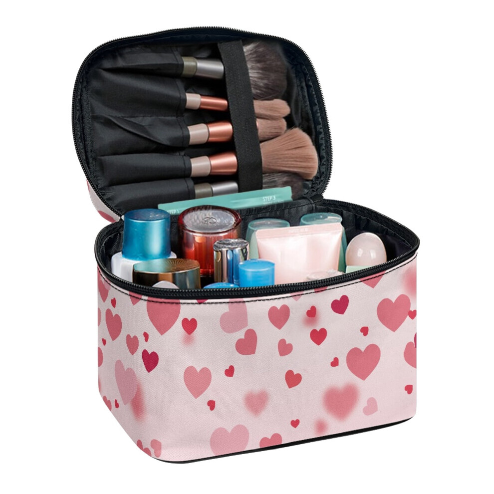Hearts Pattern Makeup Bag Travel Toiletry Bag with Brush Slots Travel Makeup Brush Case Home Travel Office Home