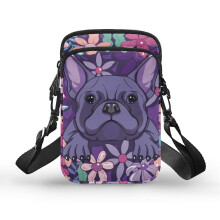 Kleine Umhängetasche mit Mops-Blumenmuster, Polyester, doppellagig, ideal für Outdoor-Aktivitäten, Urlaub und Reisen