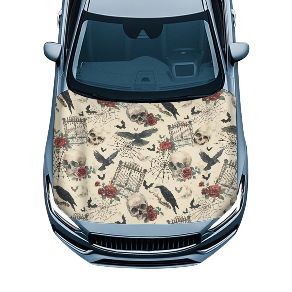 Car Hood Cover Â Waterproof, Universal Fit For Sedans/Suvs/Trucks, Raven Skull Print, Compatible With Most Vehicles 9399596216447