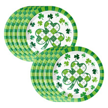 St. Patrick's Day Disposable Paper Plates, Clover-themed Party Plates for Birthday Celebrations, Baby Showers, and Festive Events, 10 Pieces