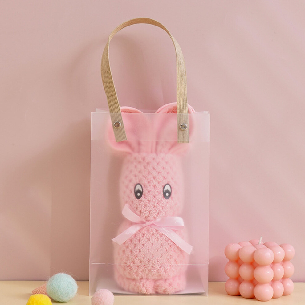 Ultra-Soft Coral Fleece Bunny Towel w/ PVC Bag – 3D Rabbit Fold, Hypoallergenic & Quick-Drying, 13.7829.53in, Pink
